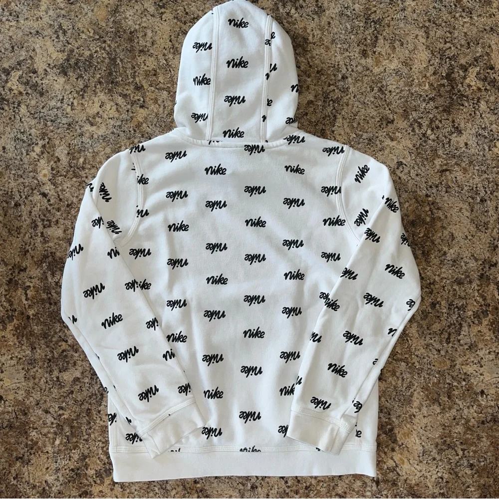 Nike Big Kids L Pullover Hoodie Sweatshirt White Black All Over Logo Print Rare